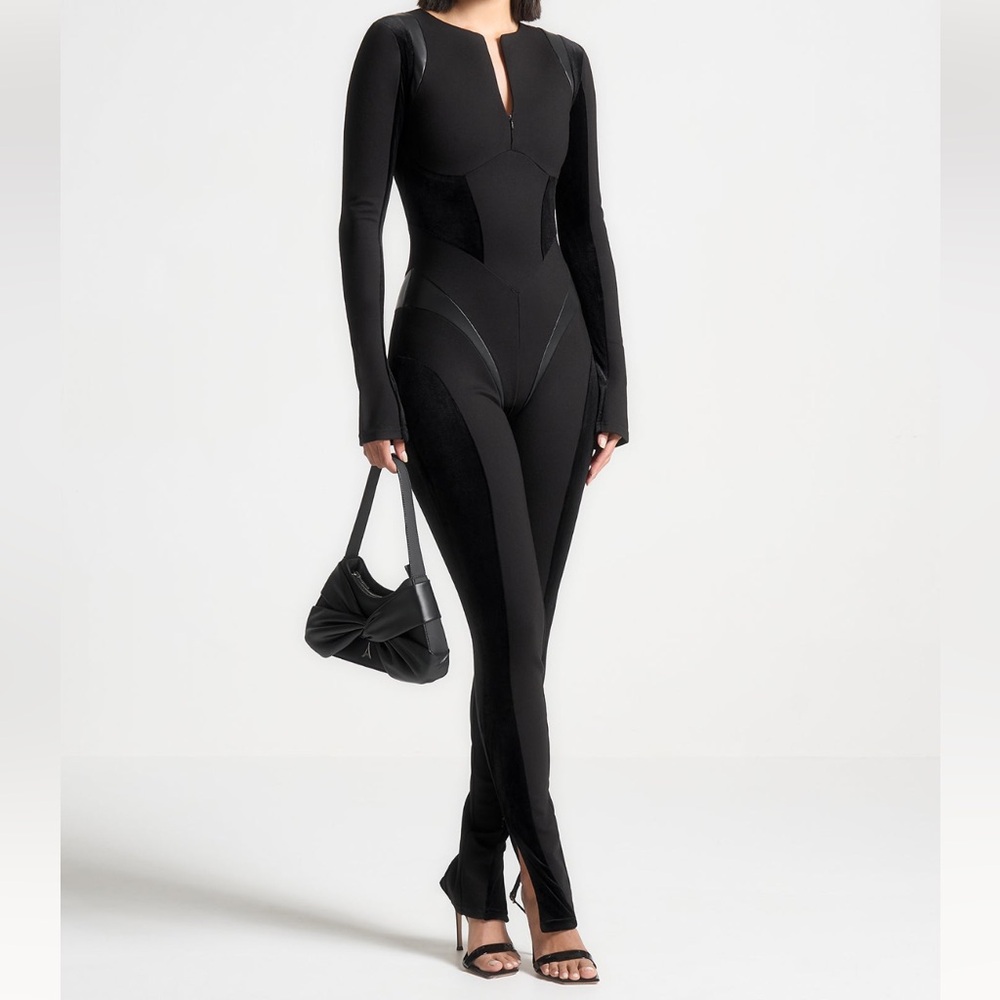 Leather and Bandage Contour Jumpsuit